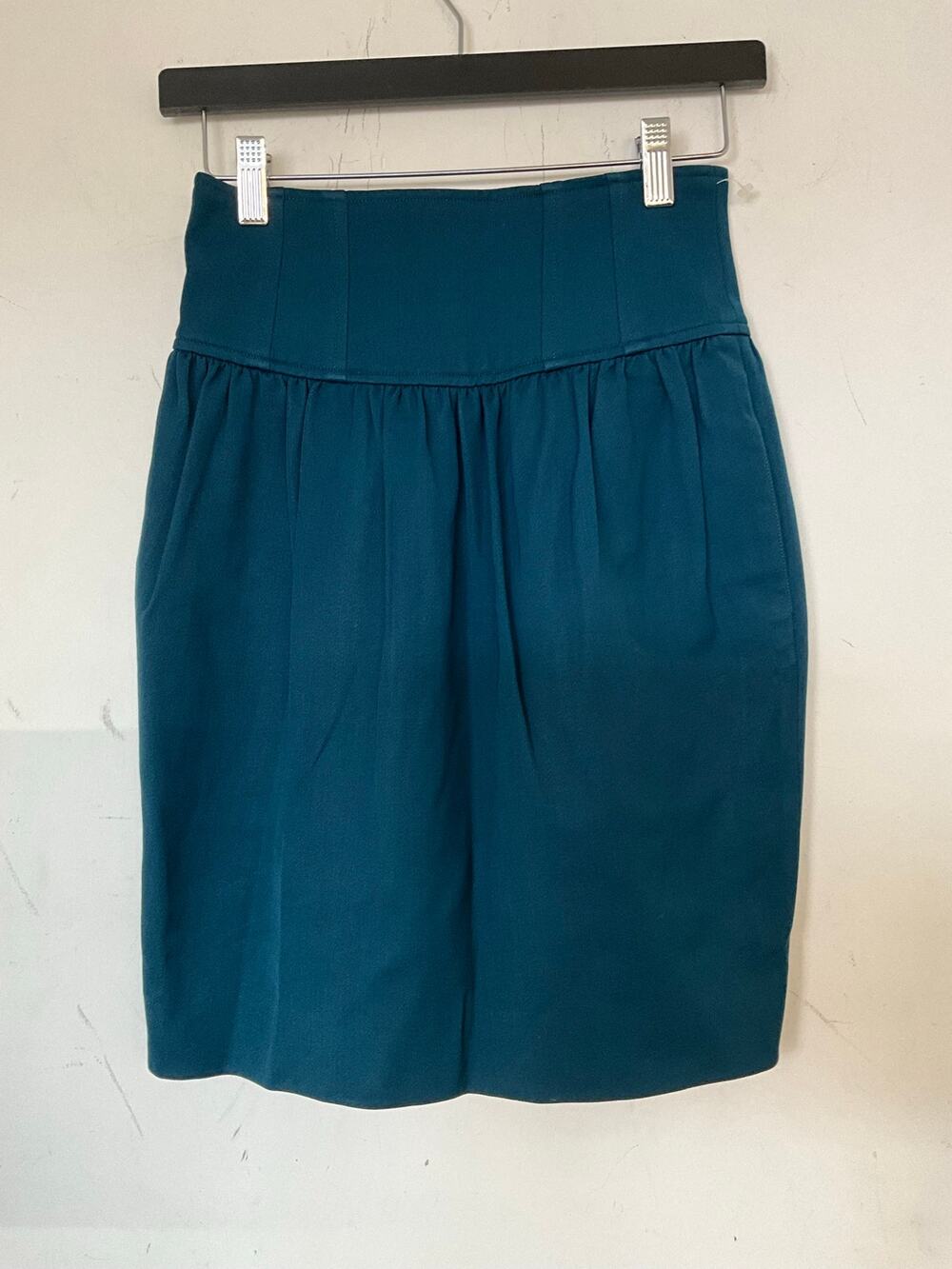 Kenzo Vintage Paris Teal Wool High Waist Pleated Skirt